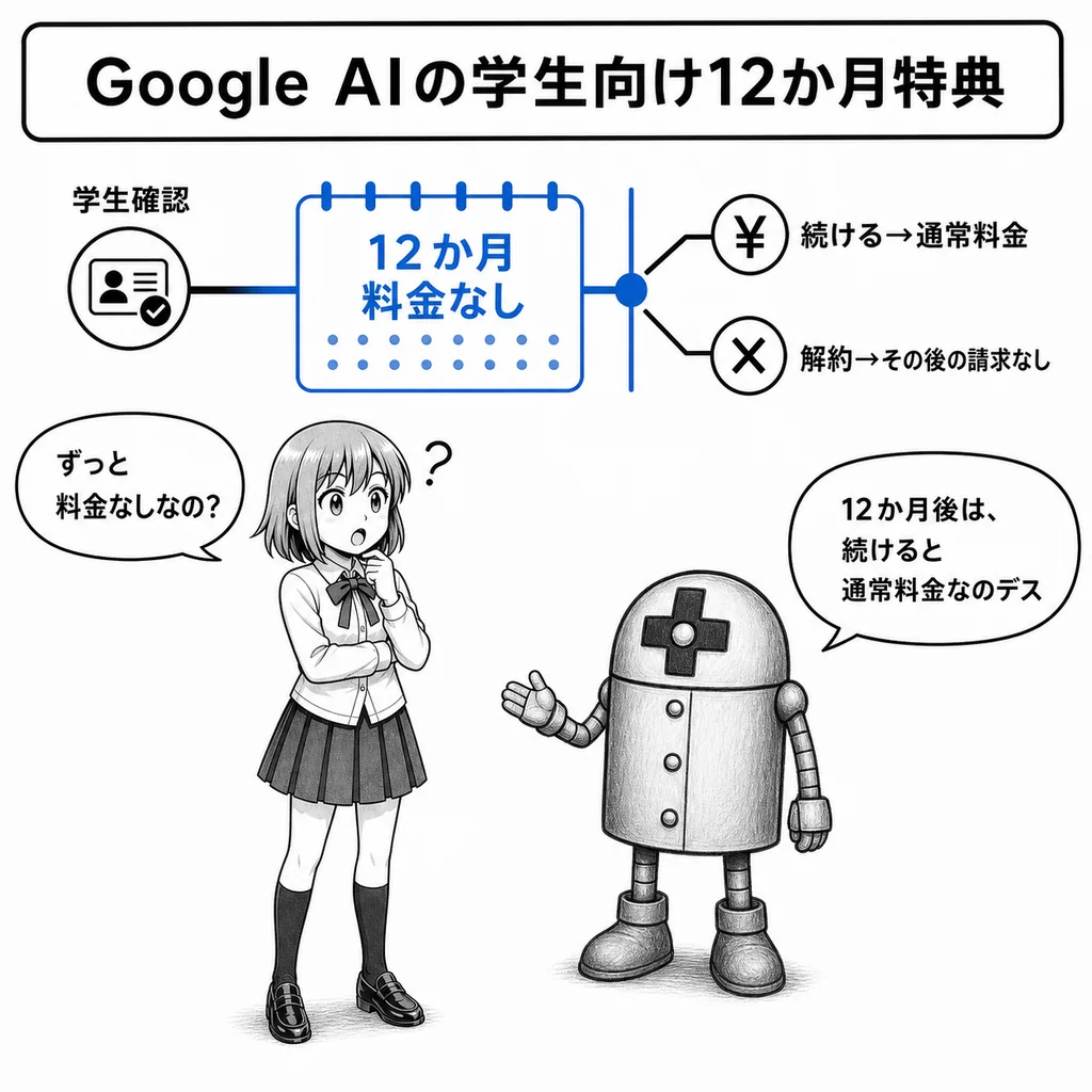 Googleが学生向けAIプランを12か月無料に　申し込み条件と終了後の料金を解説の説明画像