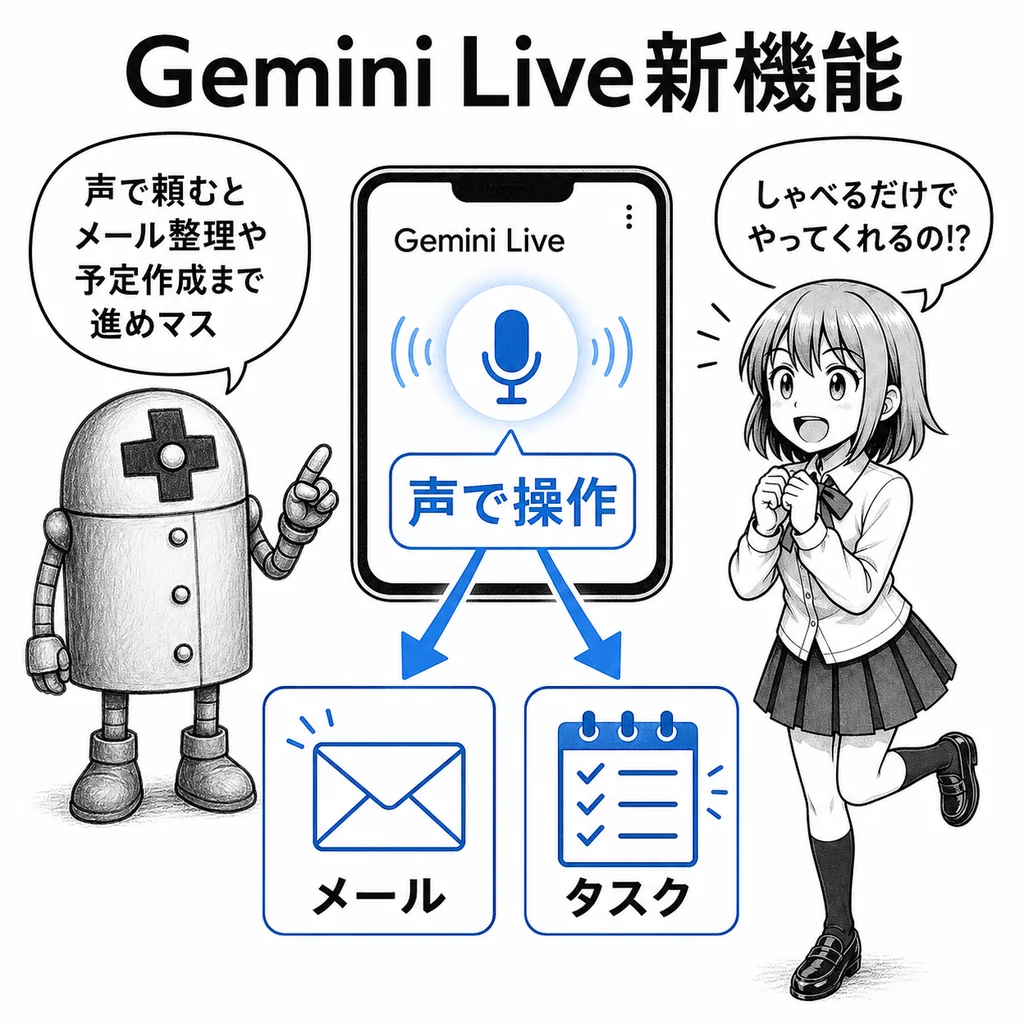 Google「Gemini Live」、声だけでメール整理やタスク自動実行へ