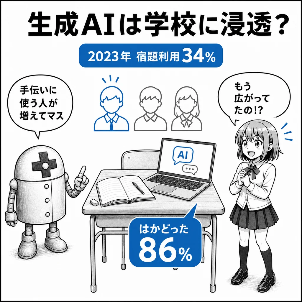 生成AIは子どもの学習にどこまで浸透した？　2023年にはすでに宿題利用34％