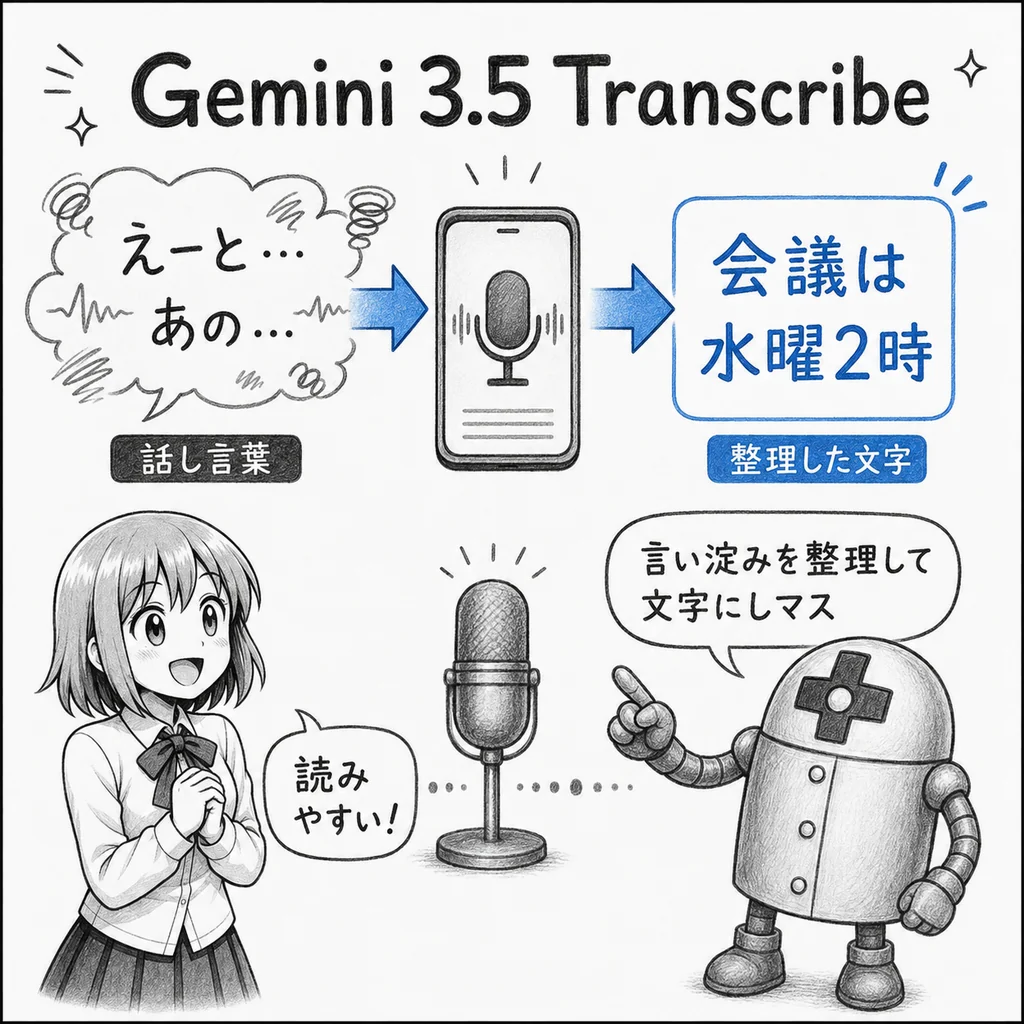 Googleが音声認識AI「Gemini 3.5 Transcribe」発表　「えーと」や言い直しを自動で整理