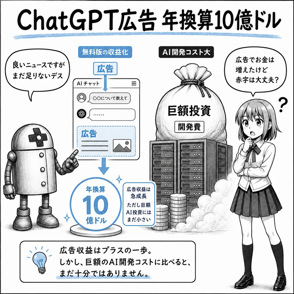 ChatGPT広告、開始200日未満で年換算10億ドル 巨額AI投資をどこまで支えられる?