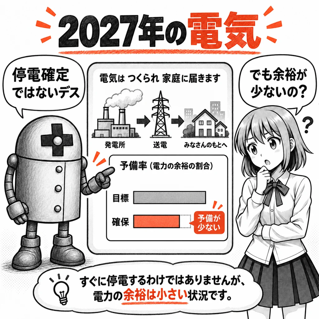 日本の電気、2027年は余裕が少ない？　発電所を追加募集しても目標に届かず